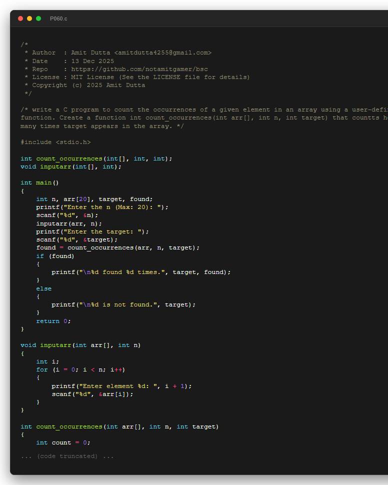 write a C program to count the occurrences of a given element in an array using a user-defined function. Create a function int count_occurrences(int arr[], int n, int target) that countts how many times target appears in the array.